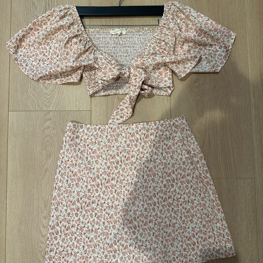 Pink and Cream A-Line Mini Skirt Set